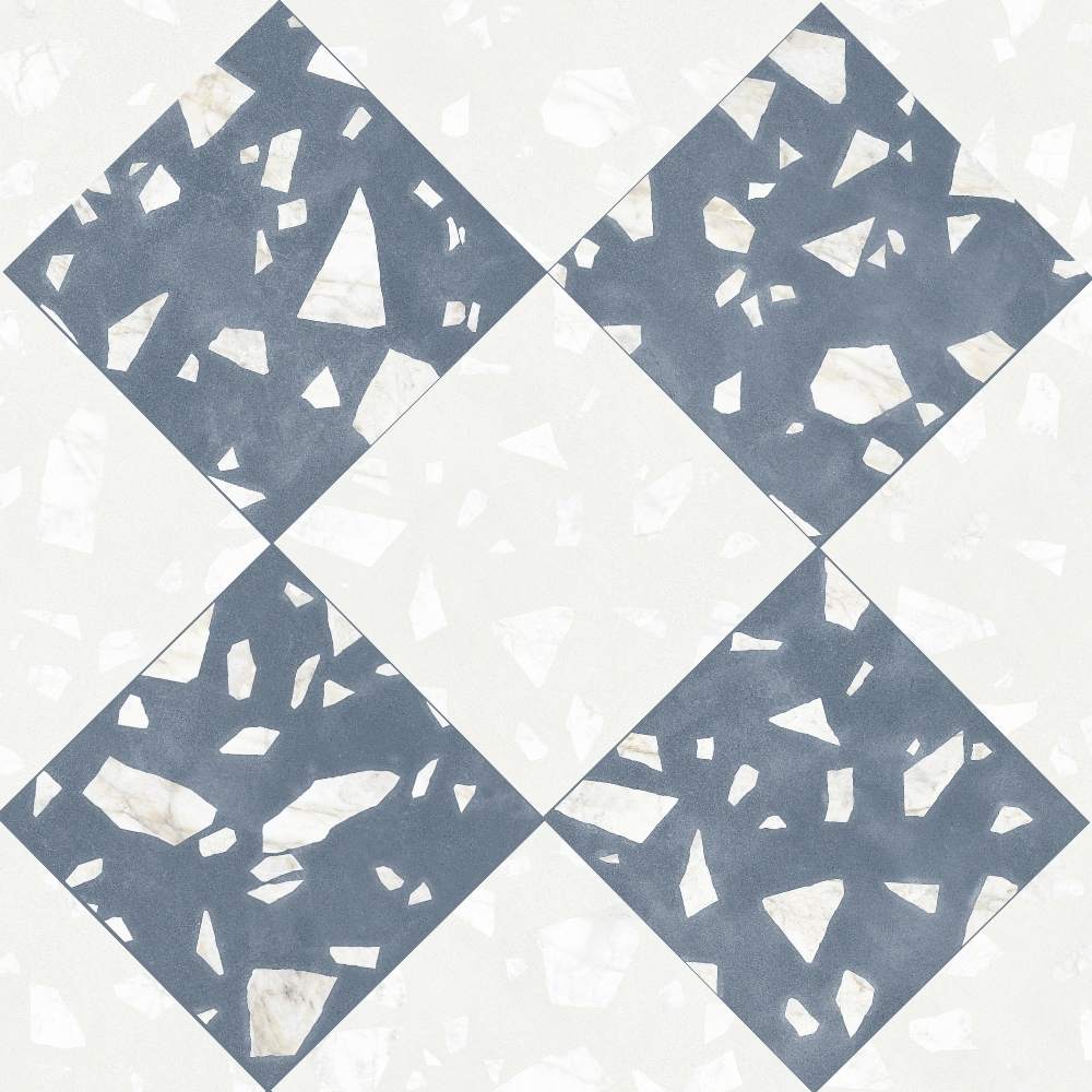 Terrazzo 2.0 24"x24" Checkerboard Rock White & Rock Blue Porcelain Matte Tile