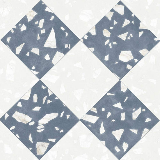 Terrazzo 2.0 24"x24" Checkerboard Rock White & Rock Blue Porcelain Matte Tile
