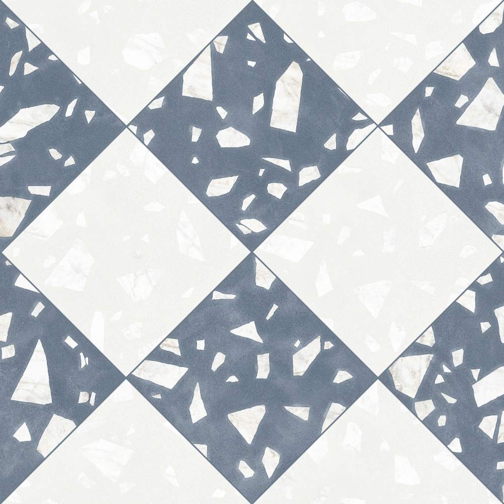 Terrazzo 2.0 24"x24" Checkerboard Rock White & Rock Blue Porcelain Matte Tile