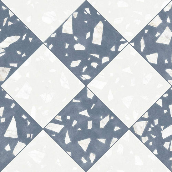 Terrazzo 2.0 24"x24" Checkerboard Rock White & Rock Blue Porcelain Matte Tile