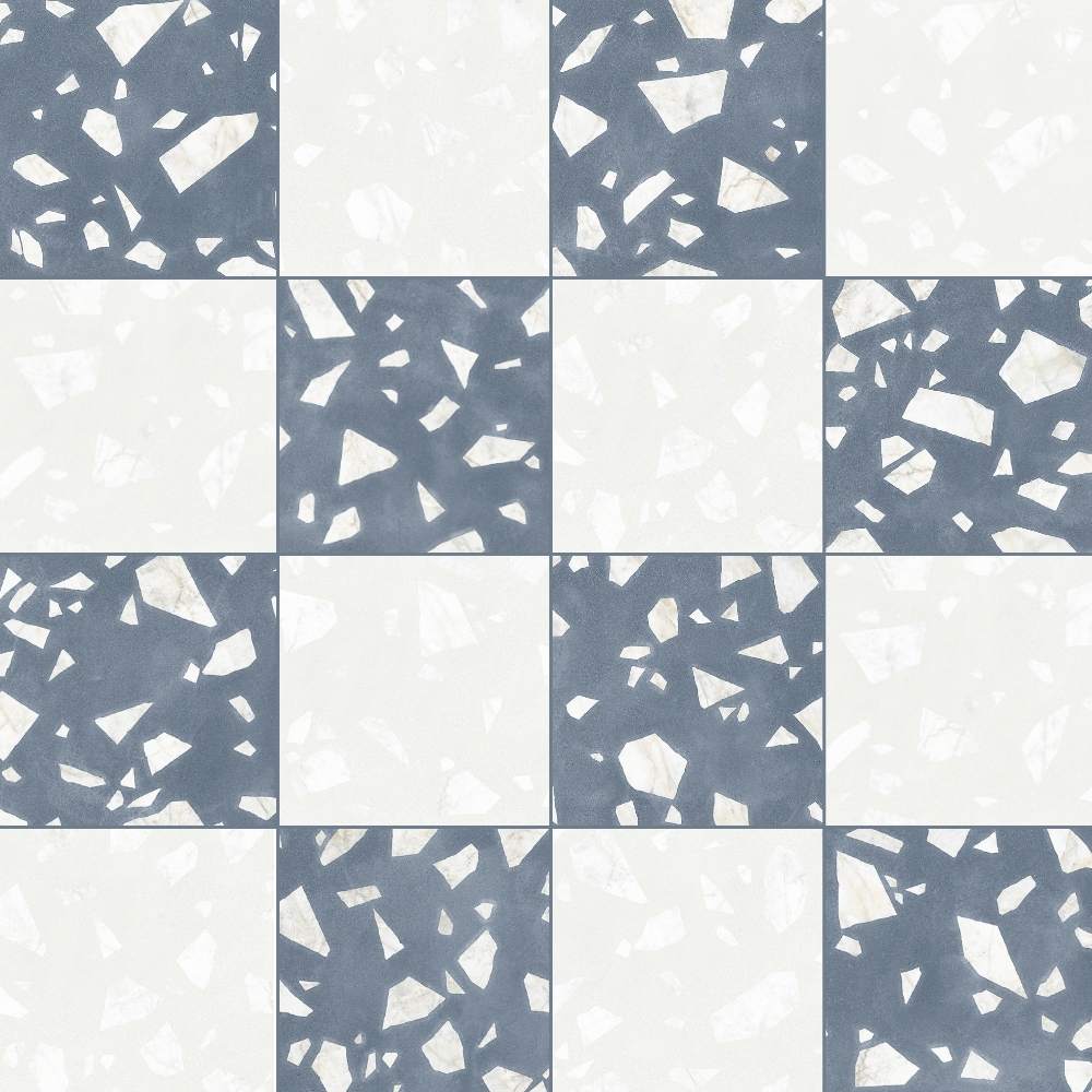 Terrazzo 2.0 24"x24" Checkerboard Rock White & Rock Blue Porcelain Matte Tile