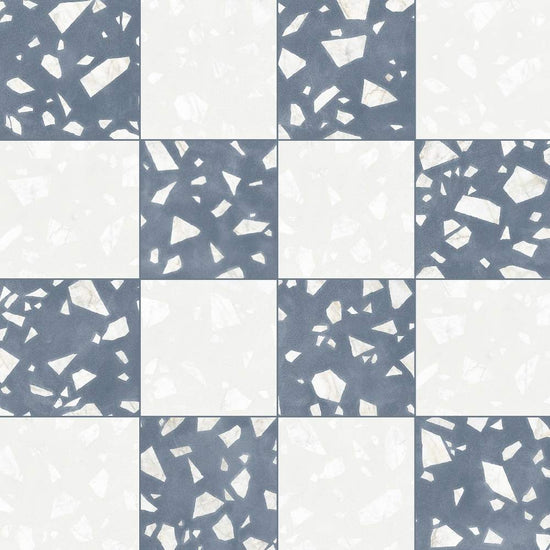 Terrazzo 2.0 24"x24" Checkerboard Rock White & Rock Blue Porcelain Matte Tile