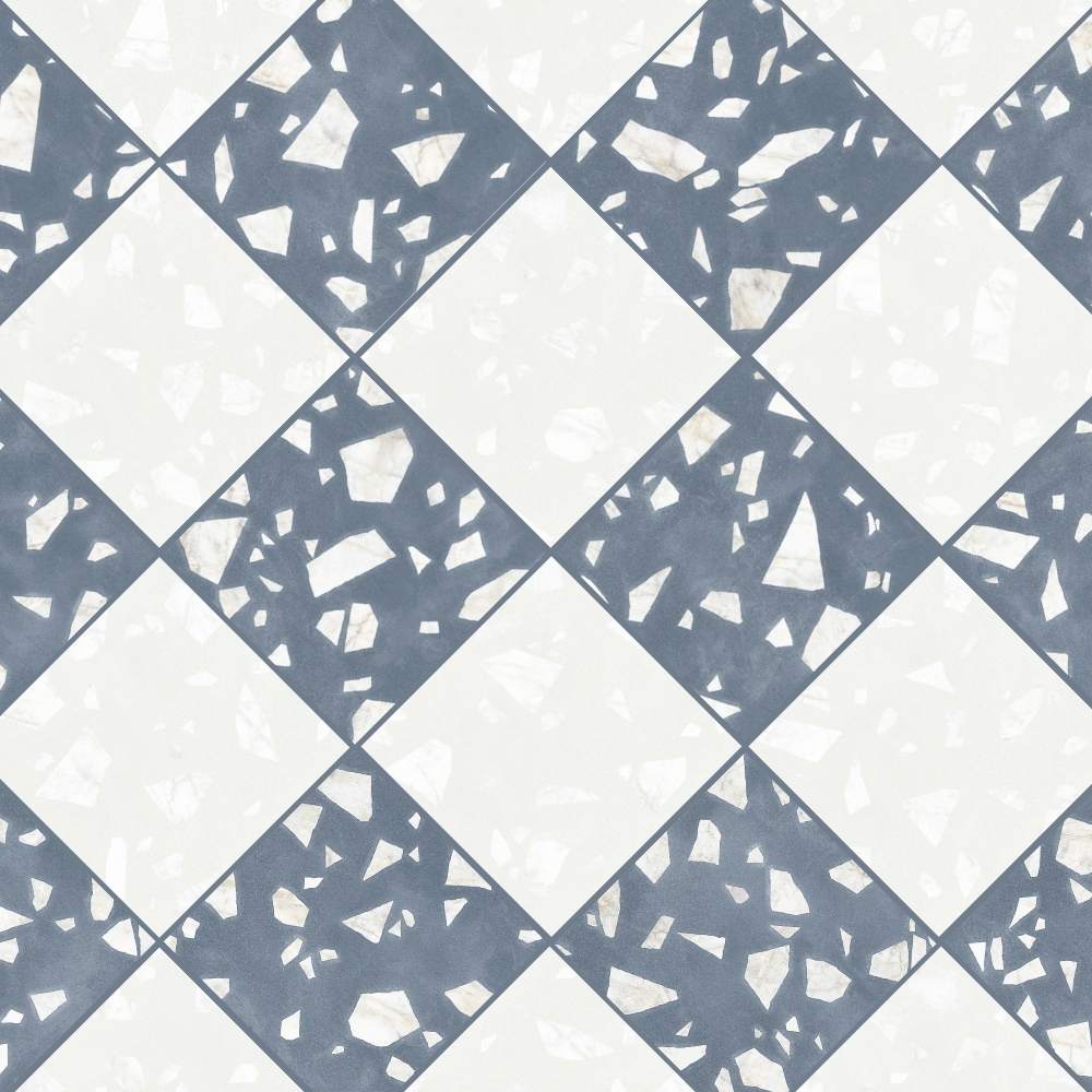 Terrazzo 2.0 24"x24" Checkerboard Rock White & Rock Blue Porcelain Matte Tile