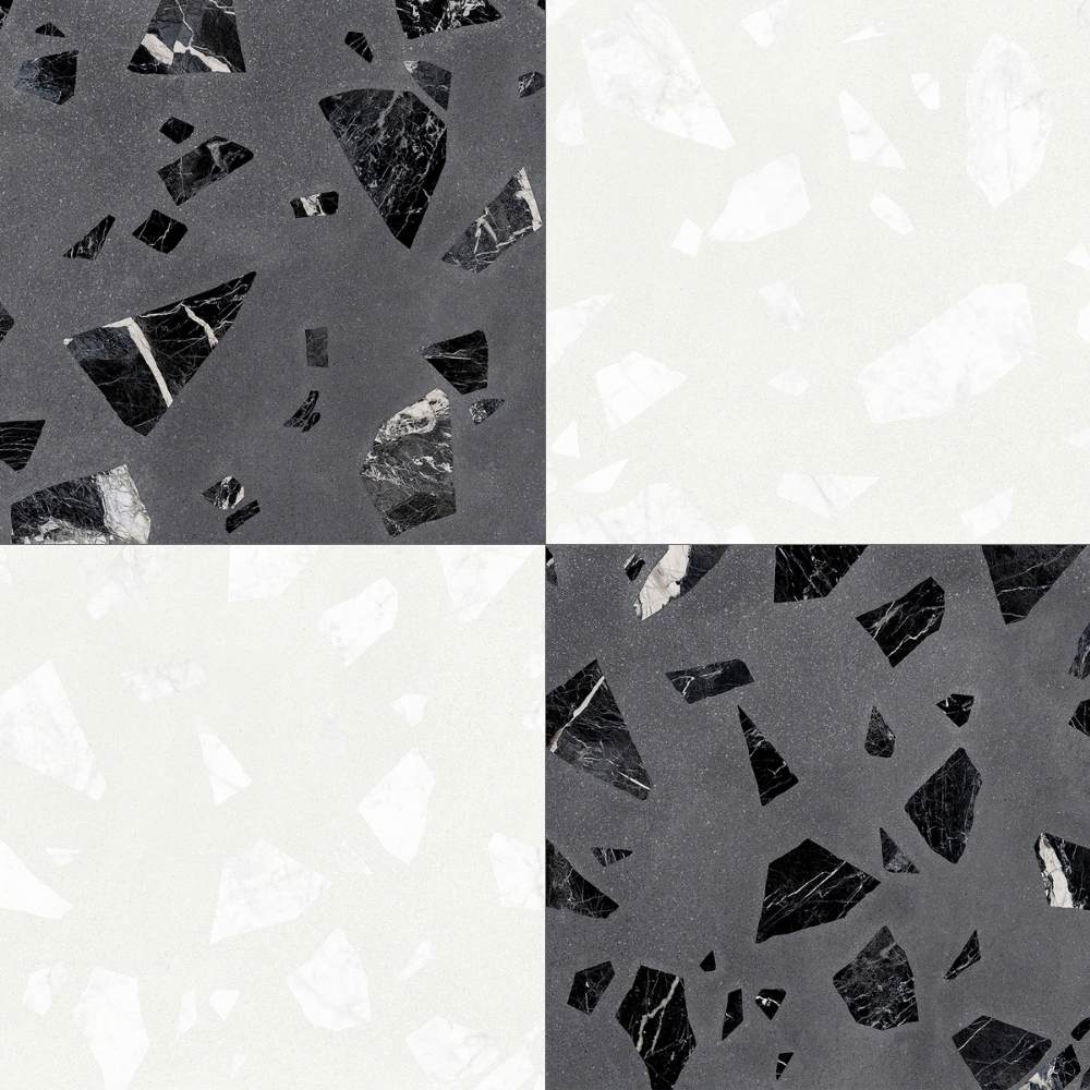 Terrazzo 2.0 24"x24" Checkerboard Rock White & Rock Dk Grey Porcelain Matte Tile