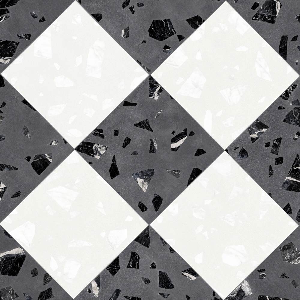 Terrazzo 2.0 24"x24" Checkerboard Rock White & Rock Dk Grey Porcelain Matte Tile