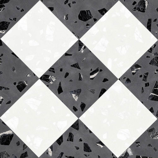 Terrazzo 2.0 24"x24" Checkerboard Rock White & Rock Dk Grey Porcelain Matte Tile