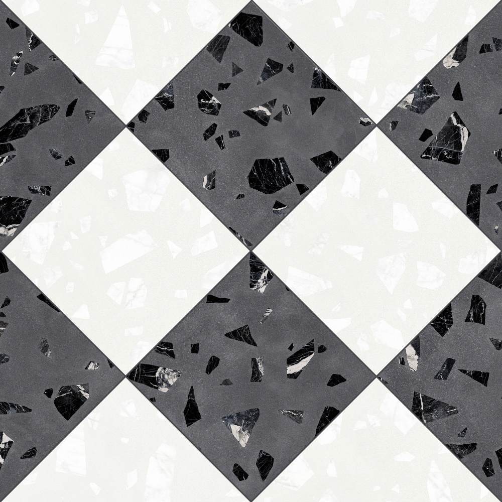 Terrazzo 2.0 24"x24" Checkerboard Rock White & Rock Dk Grey Porcelain Matte Tile