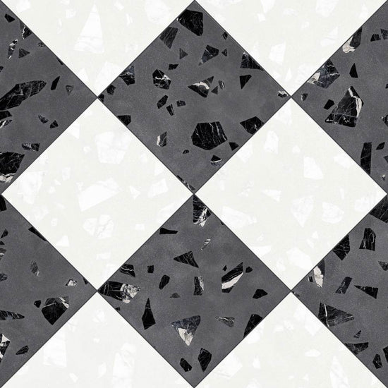 Terrazzo 2.0 24"x24" Checkerboard Rock White & Rock Dk Grey Porcelain Matte Tile