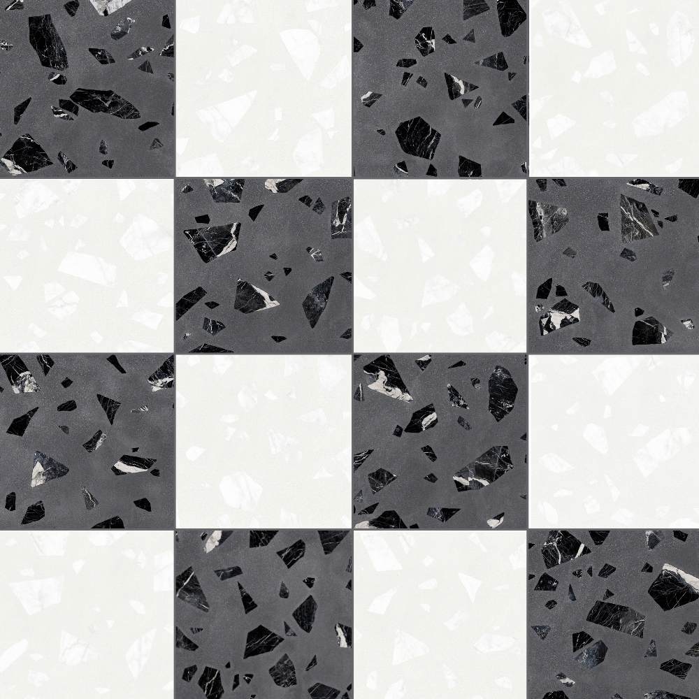 Terrazzo 2.0 24"x24" Checkerboard Rock White & Rock Dk Grey Porcelain Matte Tile