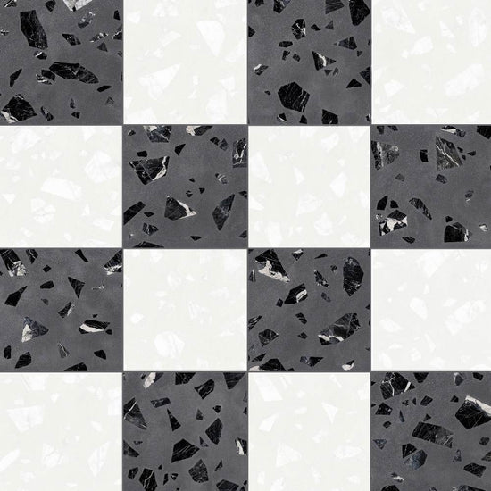 Terrazzo 2.0 24"x24" Checkerboard Rock White & Rock Dk Grey Porcelain Matte Tile