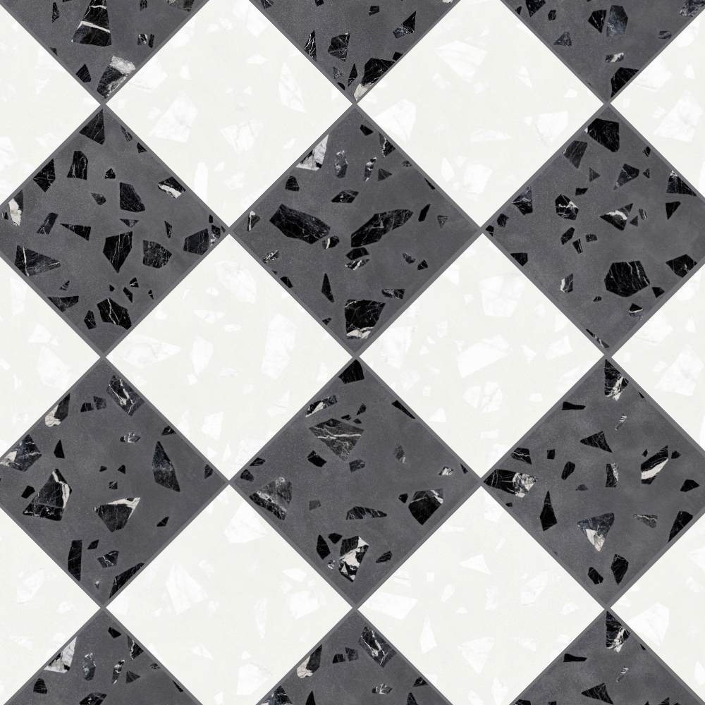 Terrazzo 2.0 24"x24" Checkerboard Rock White & Rock Dk Grey Porcelain Matte Tile