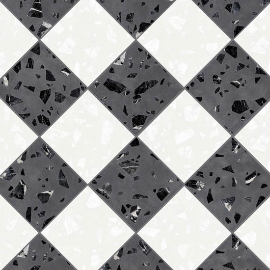 Terrazzo 2.0 24"x24" Checkerboard Rock White & Rock Dk Grey Porcelain Matte Tile