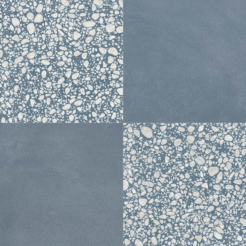 Terrazzo 2.0 24"x24" Checkerboard Minimal Blue & Pop Blue Porcelain Matte Tile