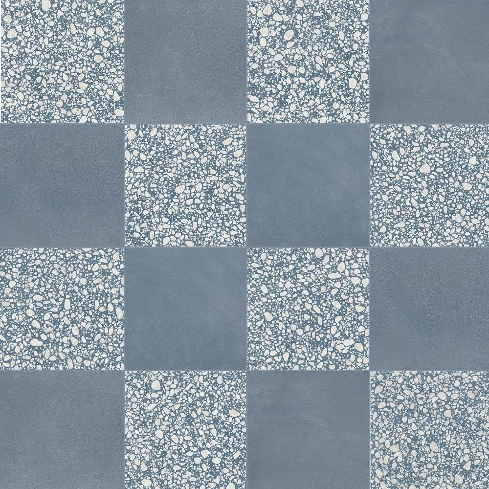 Terrazzo 2.0 24"x24" Checkerboard Minimal Blue & Pop Blue Porcelain Matte Tile