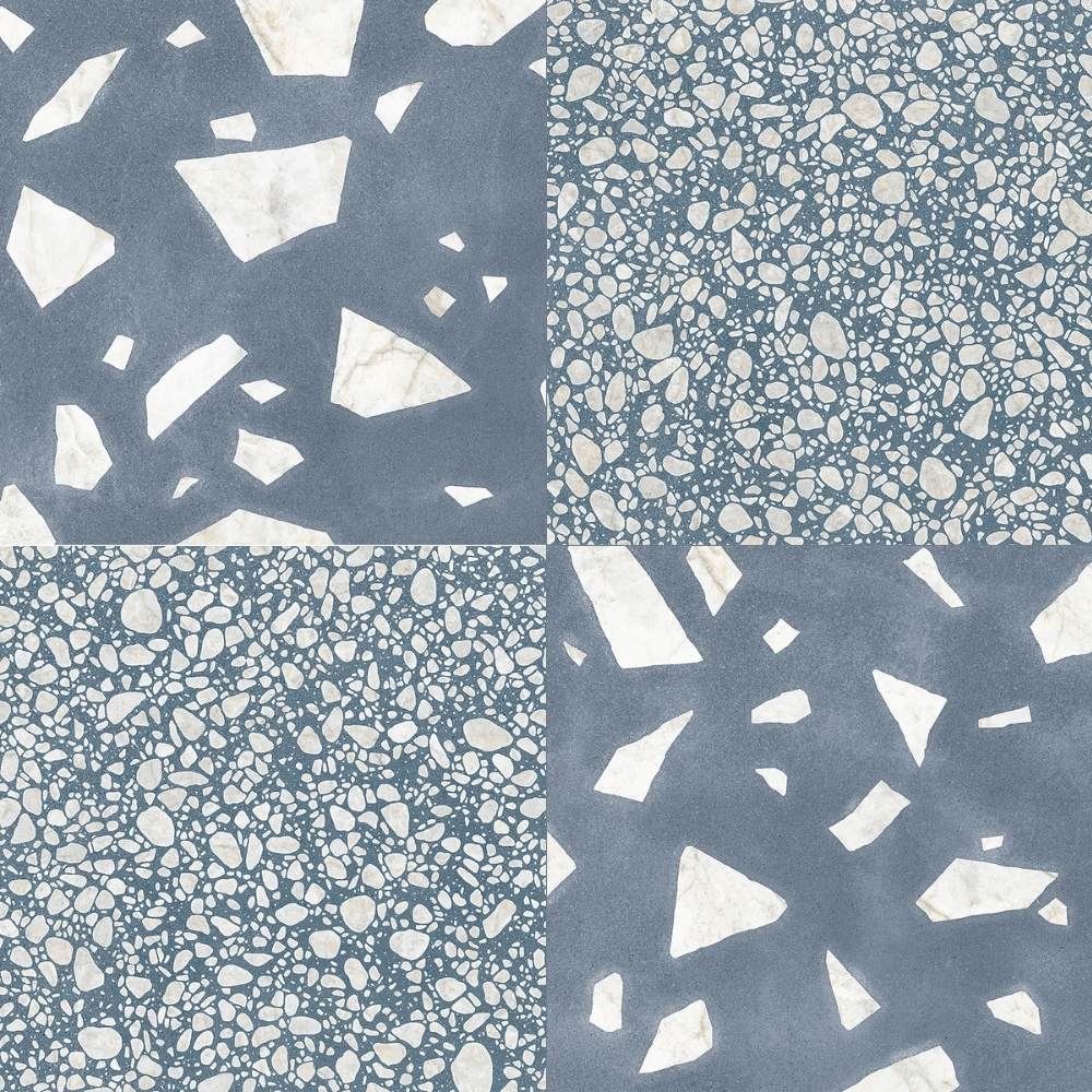 Terrazzo 2.0 24"x24" Checkerboard Rock Blue & Pop Blue Porcelain Matte Tile