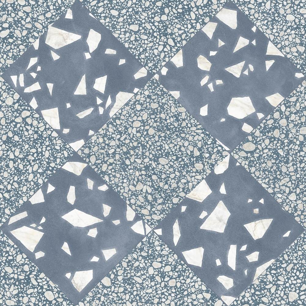 Terrazzo 2.0 24"x24" Checkerboard Rock Blue & Pop Blue Porcelain Matte Tile
