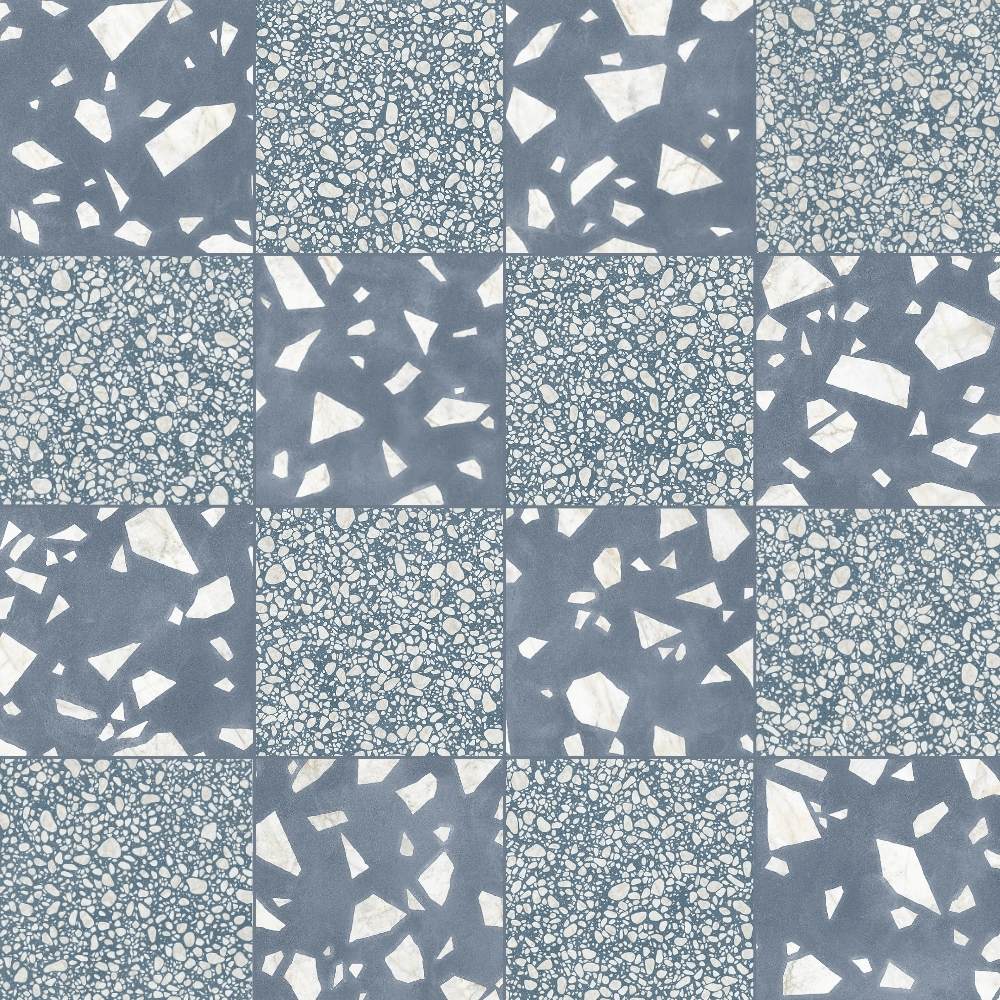 Terrazzo 2.0 24"x24" Checkerboard Rock Blue & Pop Blue Porcelain Matte Tile