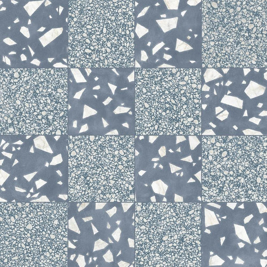Terrazzo 2.0 24"x24" Checkerboard Rock Blue & Pop Blue Porcelain Matte Tile