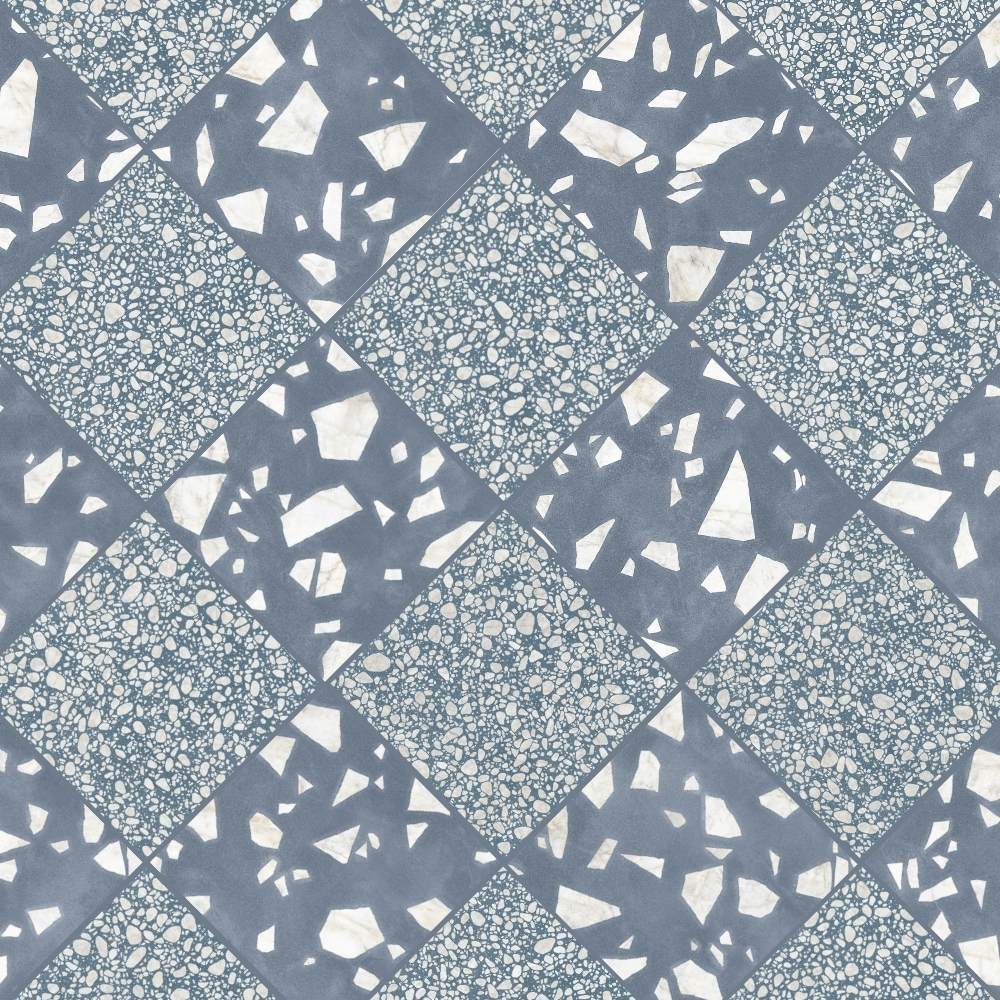 Terrazzo 2.0 24"x24" Checkerboard Rock Blue & Pop Blue Porcelain Matte Tile