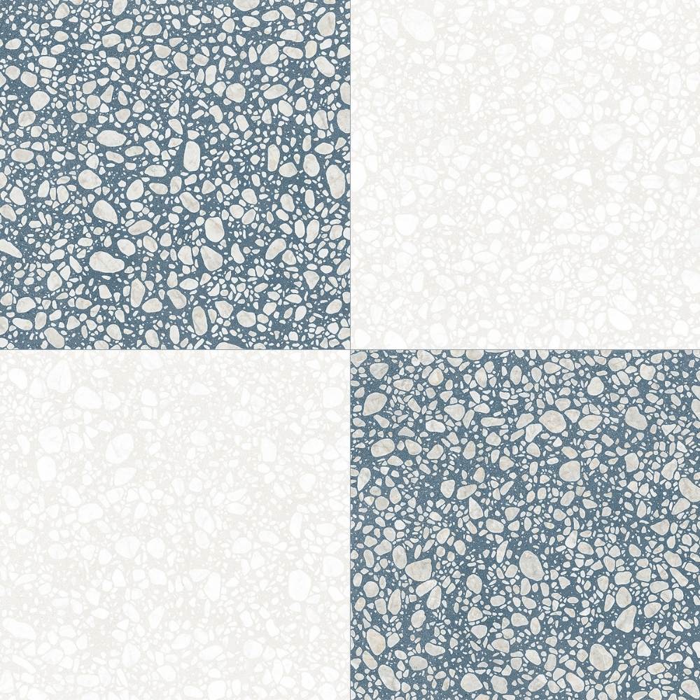 Terrazzo 2.0 24"x24" Checkerboard Pop White & Pop Blue Porcelain Matte Tile