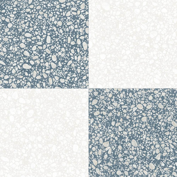 Terrazzo 2.0 24"x24" Checkerboard Pop White & Pop Blue Porcelain Matte Tile