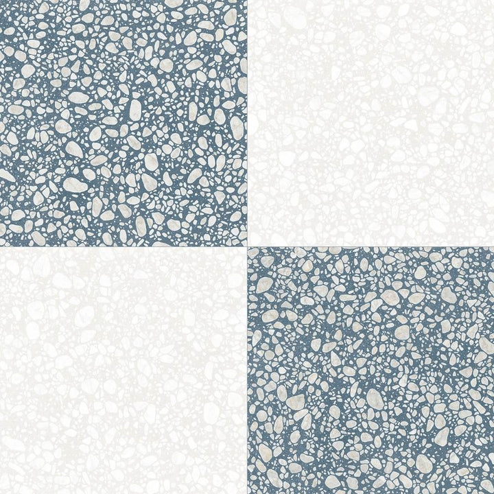 Terrazzo 2.0 24"x24" Checkerboard Pop White & Pop Blue Porcelain Matte Tile