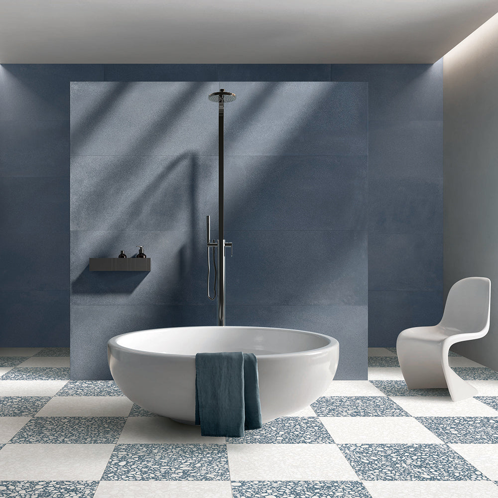 Terrazzo 2.0 24"x24" Checkerboard Pop White & Pop Blue Porcelain Matte Tile