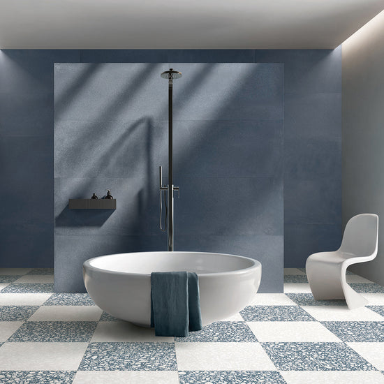 Terrazzo 2.0 24"x24" Checkerboard Pop White & Pop Blue Porcelain Matte Tile