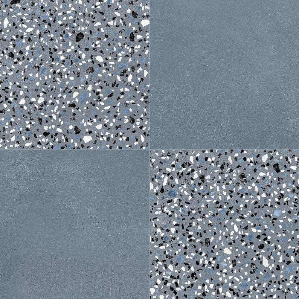 Terrazzo 2.0 24"x24" Checkerboard Minimal Blue & Classic Blue Porcelain Matte Tile