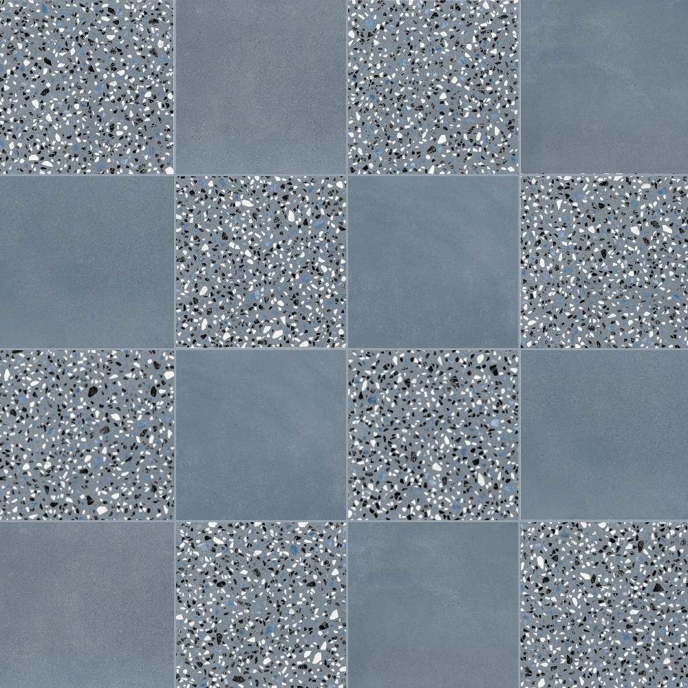 Terrazzo 2.0 24"x24" Checkerboard Minimal Blue & Classic Blue Porcelain Matte Tile