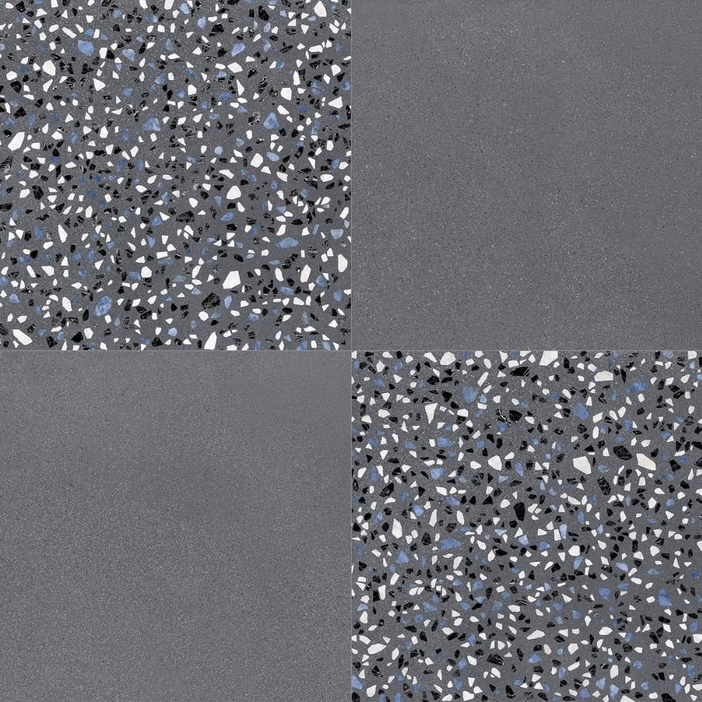 Terrazzo 2.0 24"x24" Checkerboard Minimal Dk Grey & Classic Dk Grey Porcelain Matte Tile