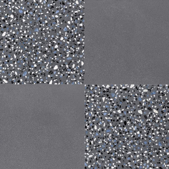 Terrazzo 2.0 24"x24" Checkerboard Minimal Dk Grey & Classic Dk Grey Porcelain Matte Tile