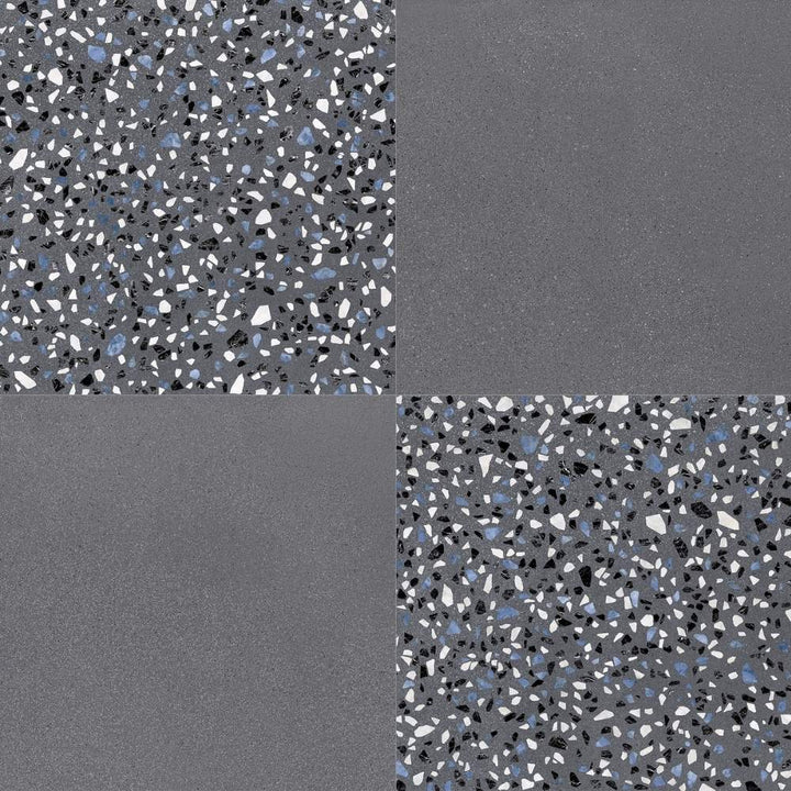 Terrazzo 2.0 24"x24" Checkerboard Minimal Dk Grey & Classic Dk Grey Porcelain Matte Tile