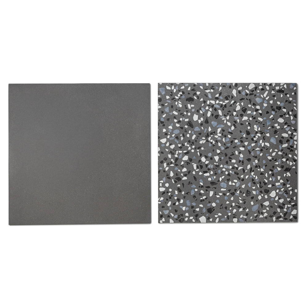 Terrazzo 2.0 24"x24" Checkerboard Minimal Dk Grey & Classic Dk Grey Porcelain Matte Tile