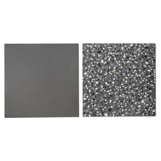 Terrazzo 2.0 24"x24" Checkerboard Minimal Dk Grey & Classic Dk Grey Porcelain Matte Tile