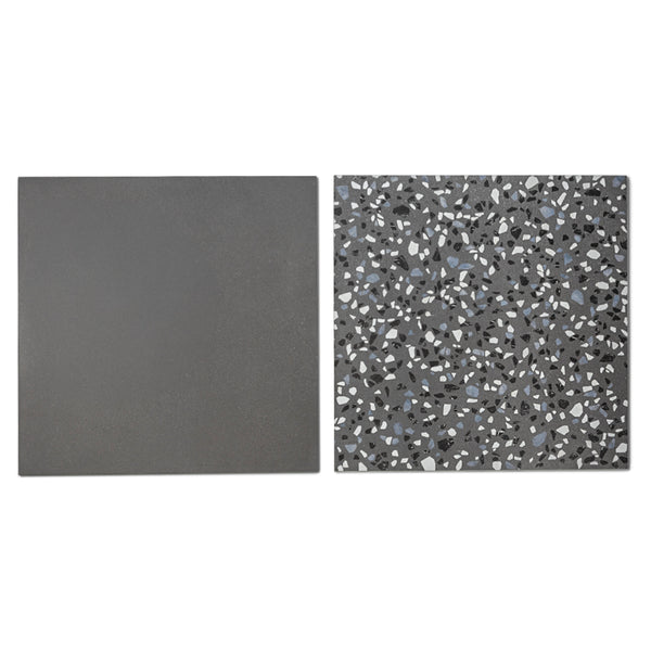Terrazzo 2.0 24"x24" Checkerboard Minimal Dk Grey & Classic Dk Grey Porcelain Matte Tile
