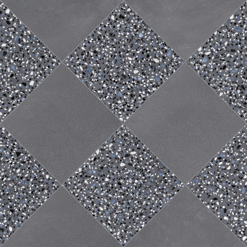 Terrazzo 2.0 24"x24" Checkerboard Minimal Dk Grey & Classic Dk Grey Porcelain Matte Tile
