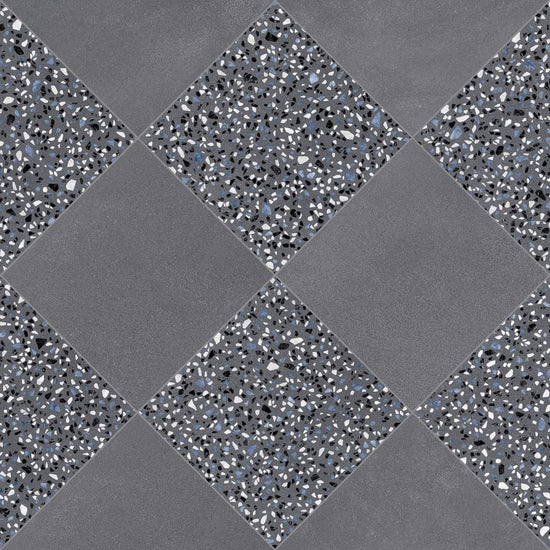Terrazzo 2.0 24"x24" Checkerboard Minimal Dk Grey & Classic Dk Grey Porcelain Matte Tile