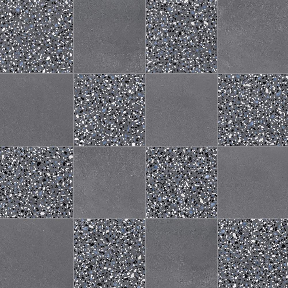 Terrazzo 2.0 24"x24" Checkerboard Minimal Dk Grey & Classic Dk Grey Porcelain Matte Tile