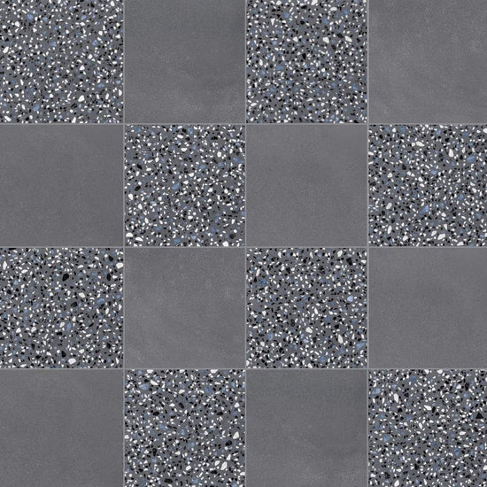 Terrazzo 2.0 24"x24" Checkerboard Minimal Dk Grey & Classic Dk Grey Porcelain Matte Tile