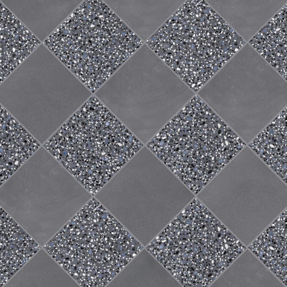 Terrazzo 2.0 24"x24" Checkerboard Minimal Dk Grey & Classic Dk Grey Porcelain Matte Tile