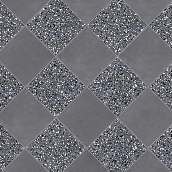 Terrazzo 2.0 24"x24" Checkerboard Minimal Dk Grey & Classic Dk Grey Porcelain Matte Tile