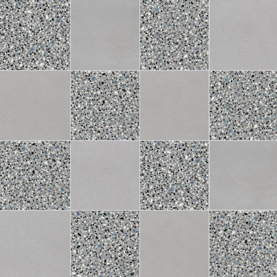 Terrazzo 2.0 24"x24" Checkerboard Minimal Grey & Classic Grey Porcelain Matte Tile