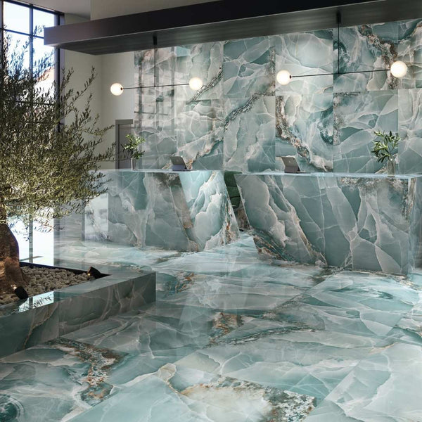 Riptide 24" x 48" Turquoise Porcelain Polished Tile
