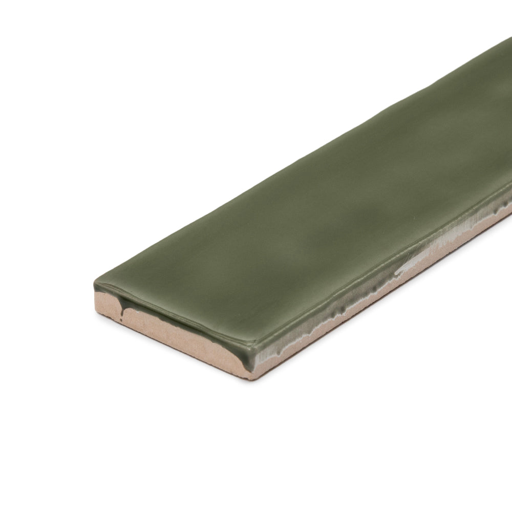 Watercolor 2"x10" Verde Oliva Ceramic Glossy Tile