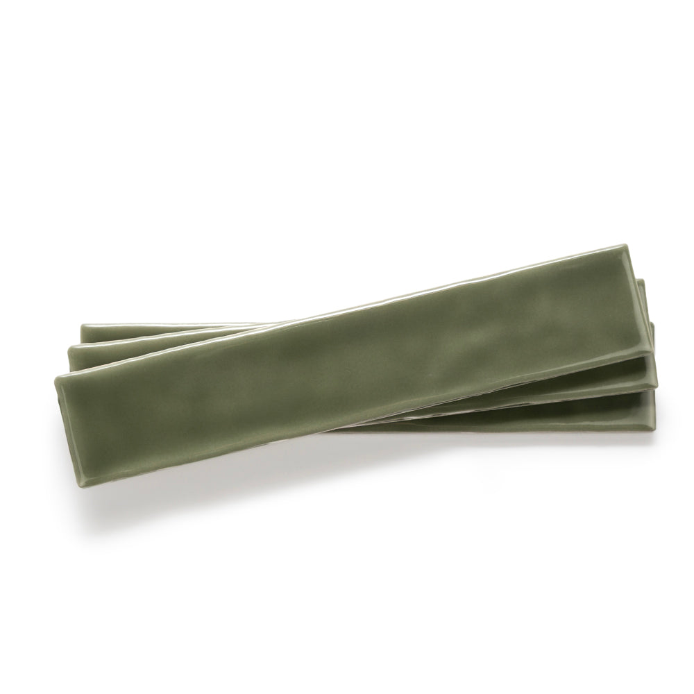 Watercolor 2"x10" Verde Oliva Ceramic Glossy Tile
