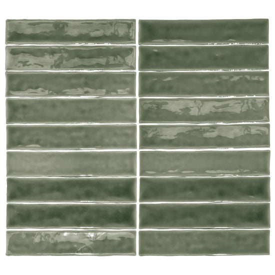 Watercolor 2"x10" Verde Oliva Ceramic Glossy Tile