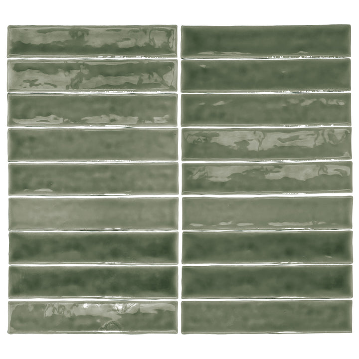 Watercolor 2"x10" Verde Oliva Ceramic Glossy Tile