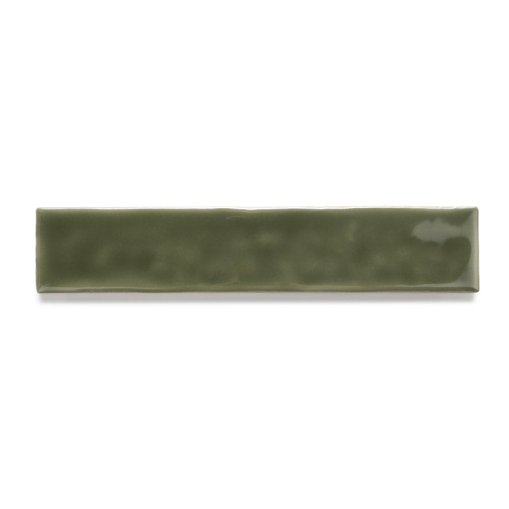 Watercolor 2"x10" Verde Oliva Ceramic Glossy Tile