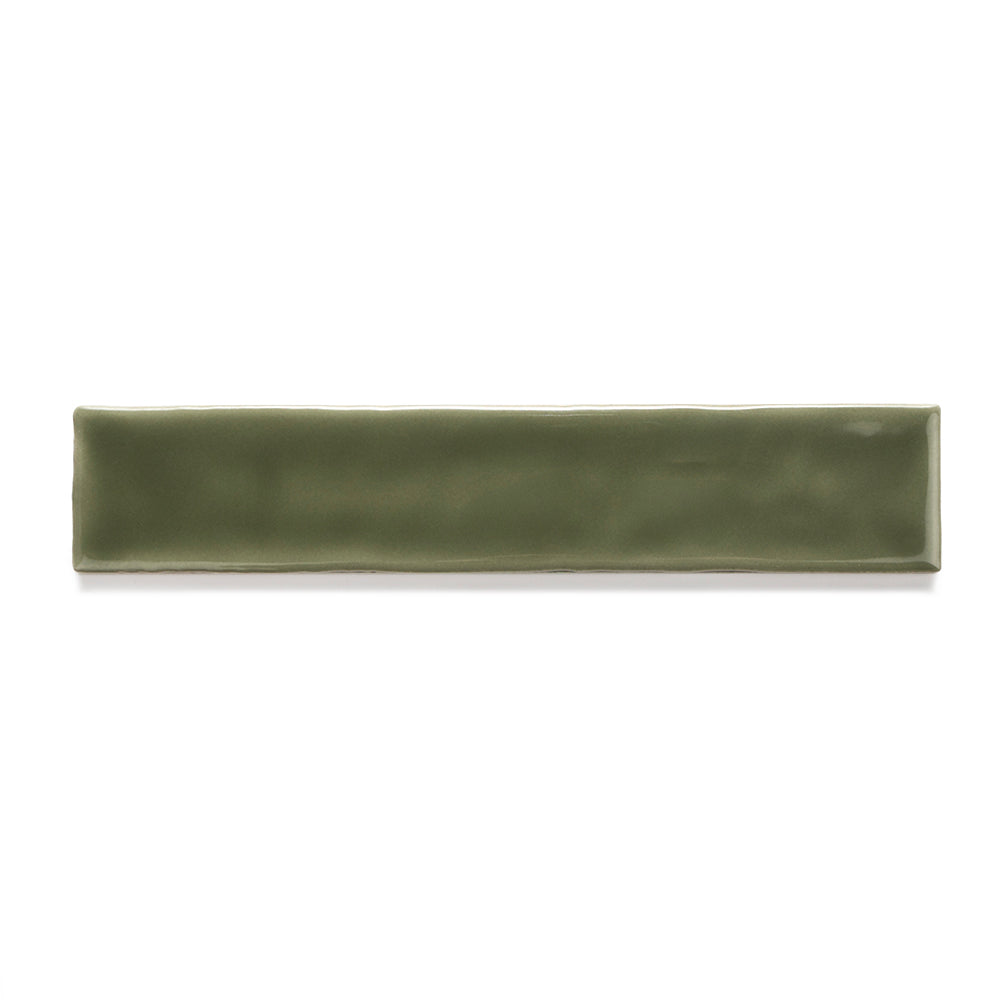 Watercolor 2"x10" Verde Oliva Ceramic Glossy Tile